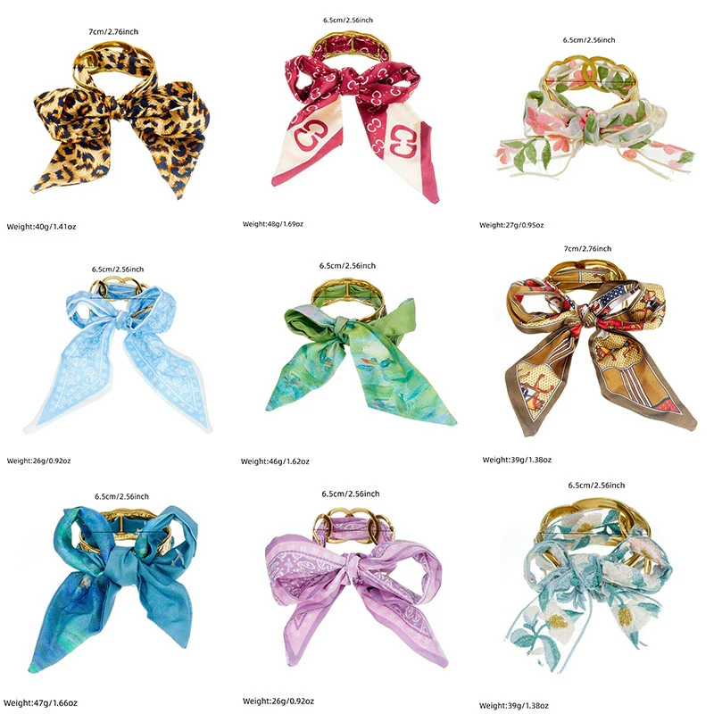 Wholesale Fashion Accessories Stainless Steel Electroplated Satin Printed Ribbon Bow Leopard Print Fabric Wrapped Ring Bracelet Plants And Flowers Style - Image 5