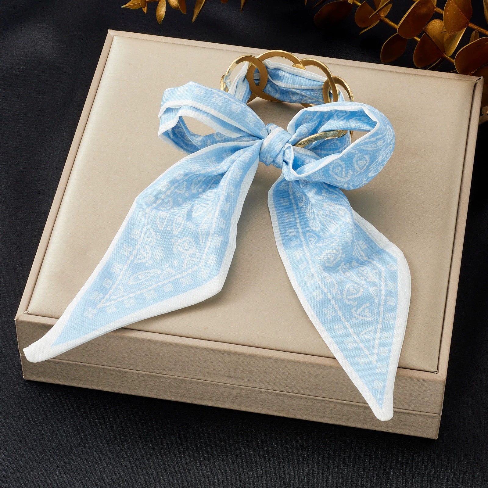 Wholesale Fashion Accessories Stainless Steel Electroplated Satin Printed Ribbon Bow Leopard Print Fabric Wrapped Ring Bracelet Plants And Flowers Style - Image 9