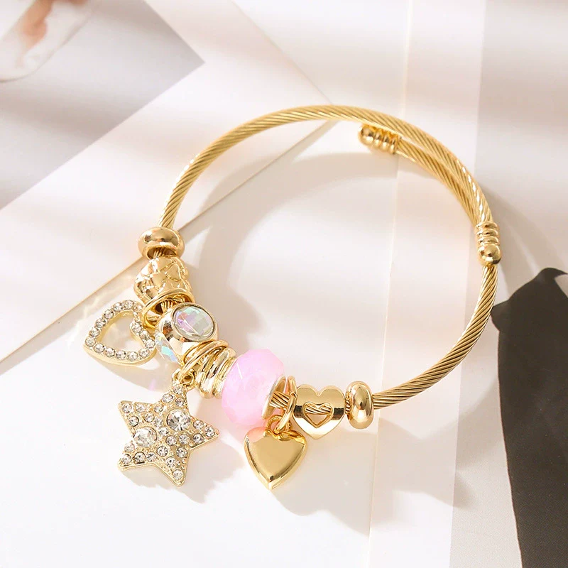 Wholesale Fashion Adjustable Beaded Couple Bracelets With Heart And Star Patterns Made Of Alloy And Rhinestone For Women - Image 2
