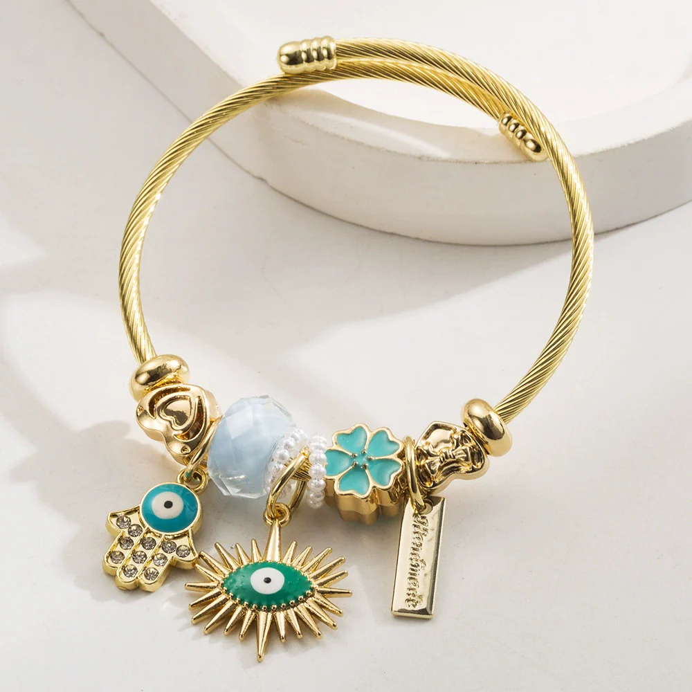 Wholesale Fashion Allmatch Adjustable Unisex Devil's Eye Pendant Beaded Bracelet Made Of Alloy Stainless Steel With Diamond Design - Image 3