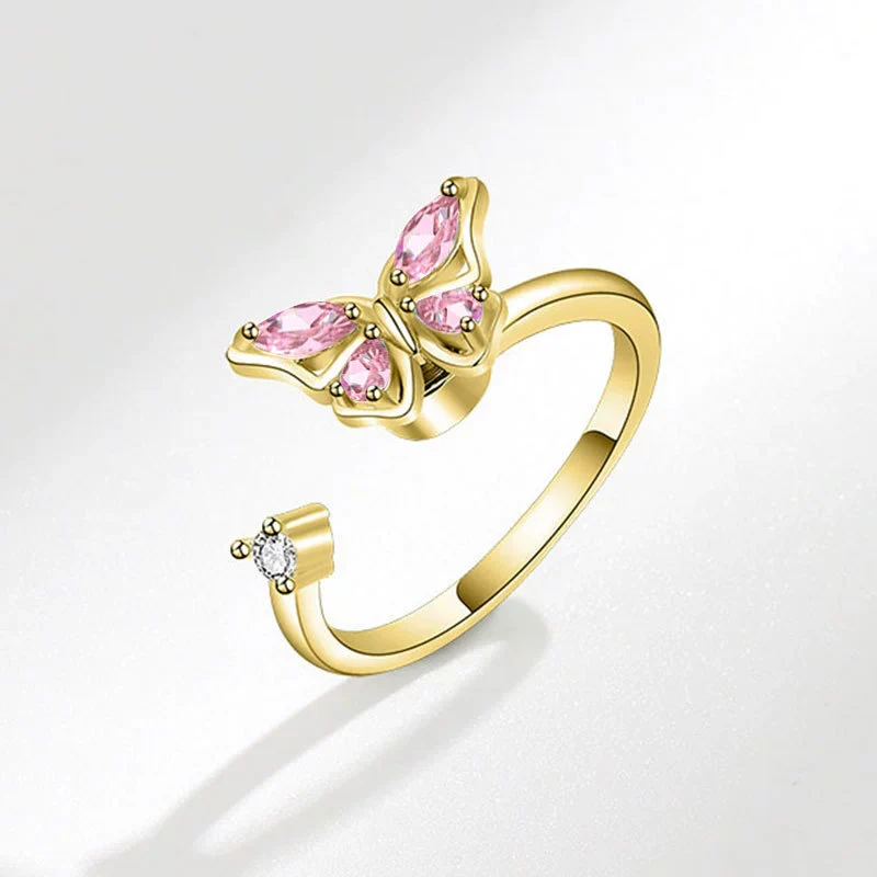 Wholesale Fashion Animal Style Butterfly Rotating Open Adjustable Ring 925 Sterling Silver Electroplated For Women - Image 8