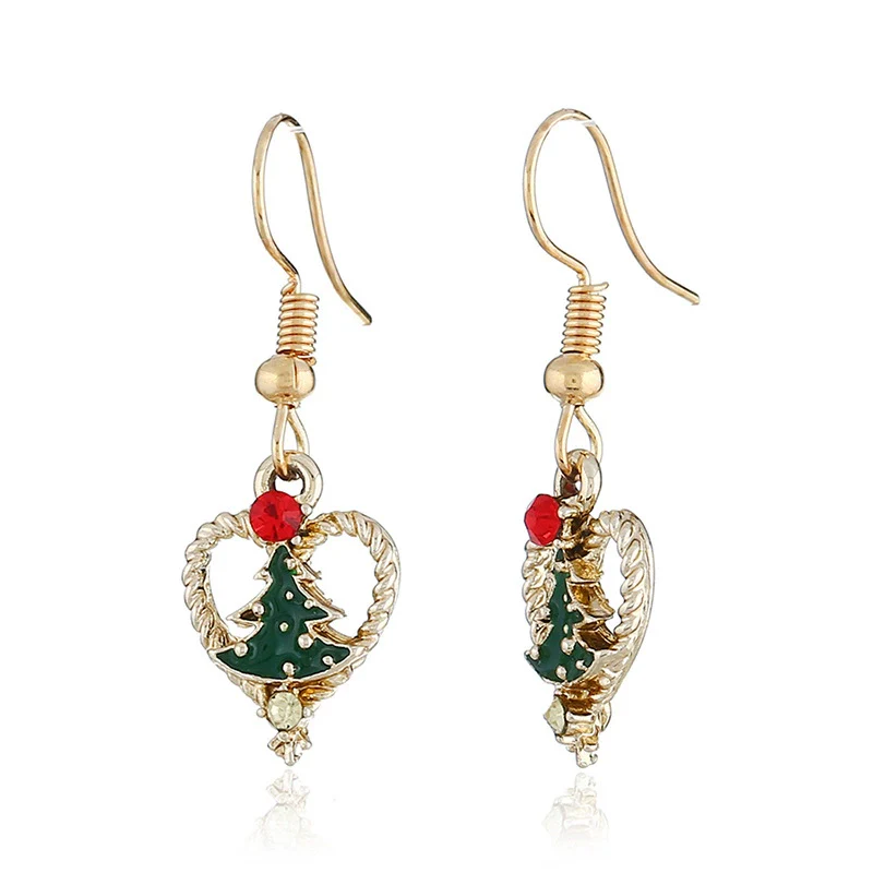Wholesale Fashion Christmas Earrings Alloy Heart Shaped With Dripping Oil Process And Rhinestones - Image 2