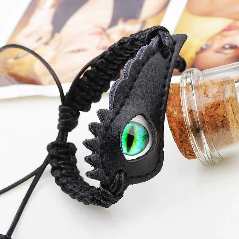 Wholesale Fashion Cowhide And Glass Glaze Handmade Geometric Devil's Eye Woven Bracelet - Image 4