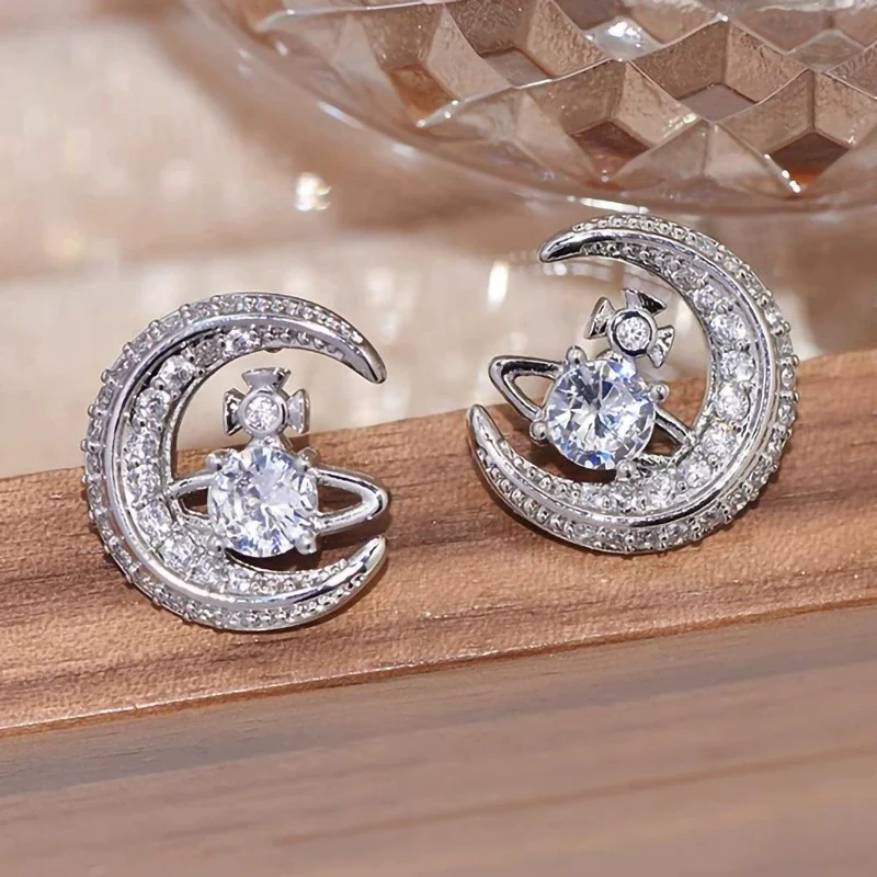 Wholesale Fashion Design Planet Moon Geometric Copper Earrings With Micro Inlay Zirconia For Women
