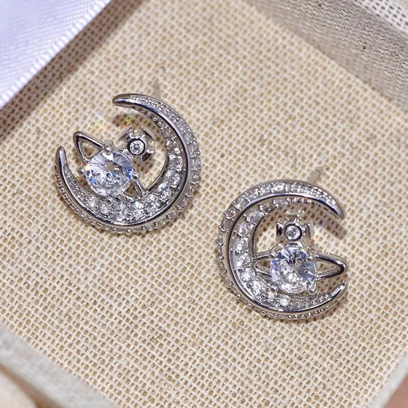 Wholesale Fashion Design Planet Moon Geometric Copper Earrings With Micro Inlay Zirconia For Women - Image 2