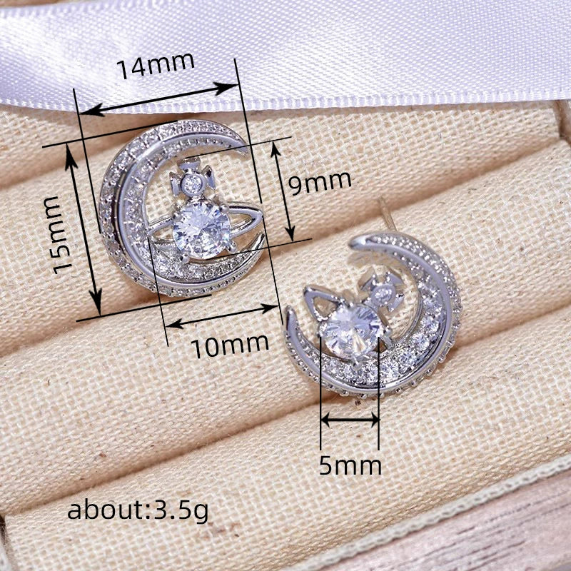 Wholesale Fashion Design Planet Moon Geometric Copper Earrings With Micro Inlay Zirconia For Women - Image 4