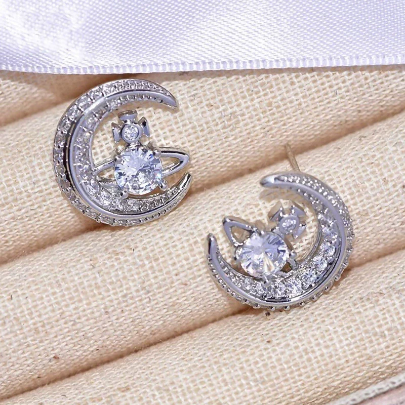 Wholesale Fashion Design Planet Moon Geometric Copper Earrings With Micro Inlay Zirconia For Women - Image 5