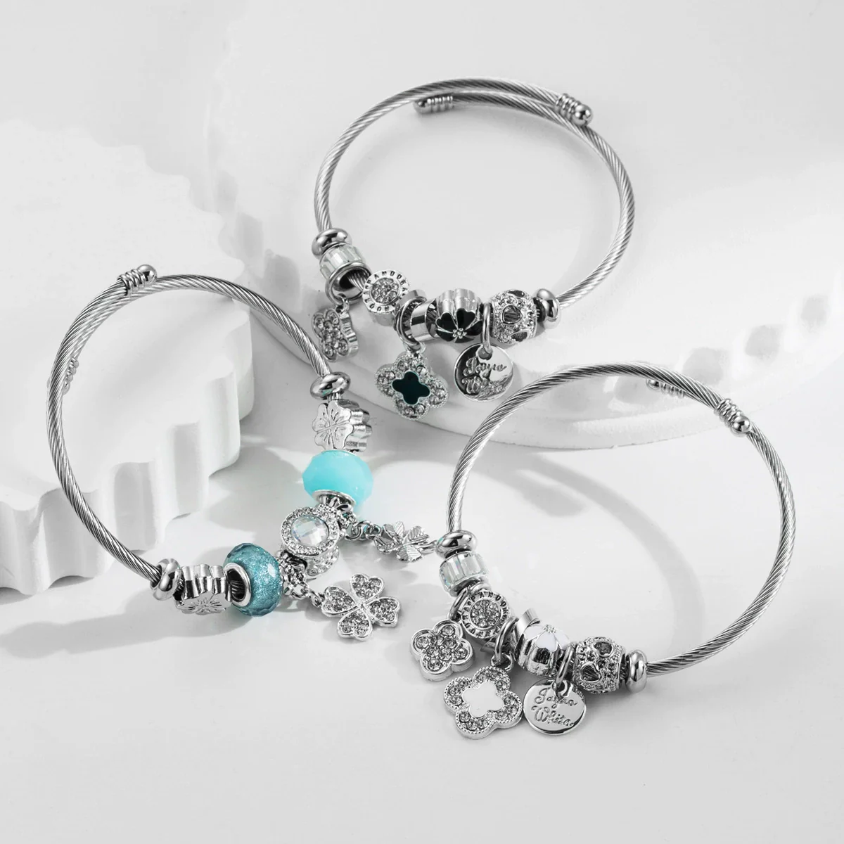 Wholesale Fashion Diy Diamondtreated Stainless Steel And Alloy Bracelet With Flower Pendant For Women
