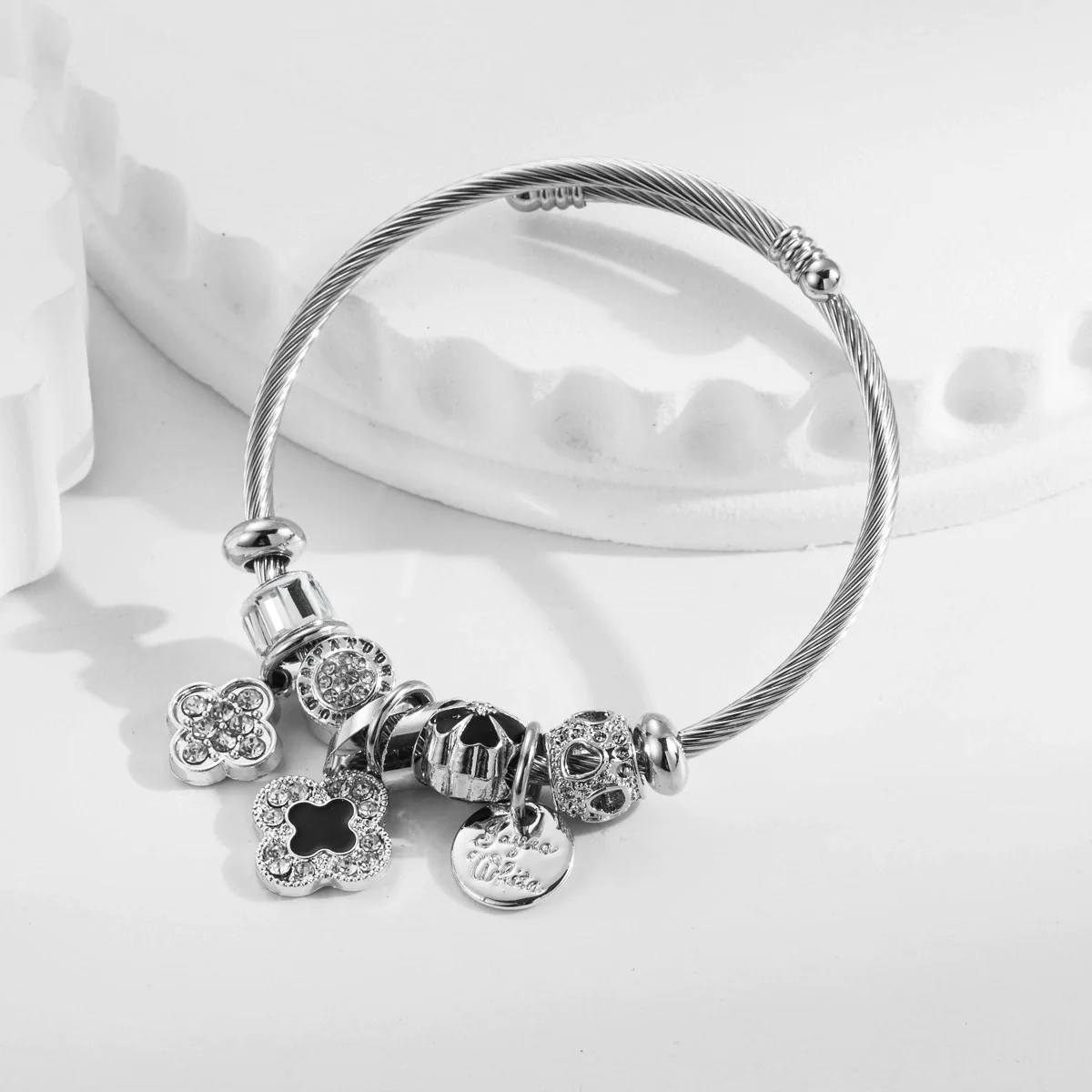 Wholesale Fashion Diy Diamondtreated Stainless Steel And Alloy Bracelet With Flower Pendant For Women - Image 3