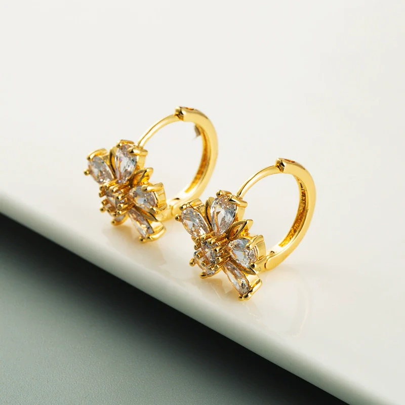Wholesale Fashion Elegant Flower Earrings For Women Copper Microinlaid Zircon - Image 4