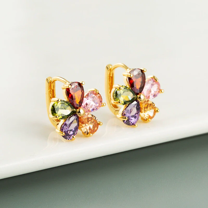 Wholesale Fashion Elegant Flower Earrings For Women Copper Microinlaid Zircon - Image 7