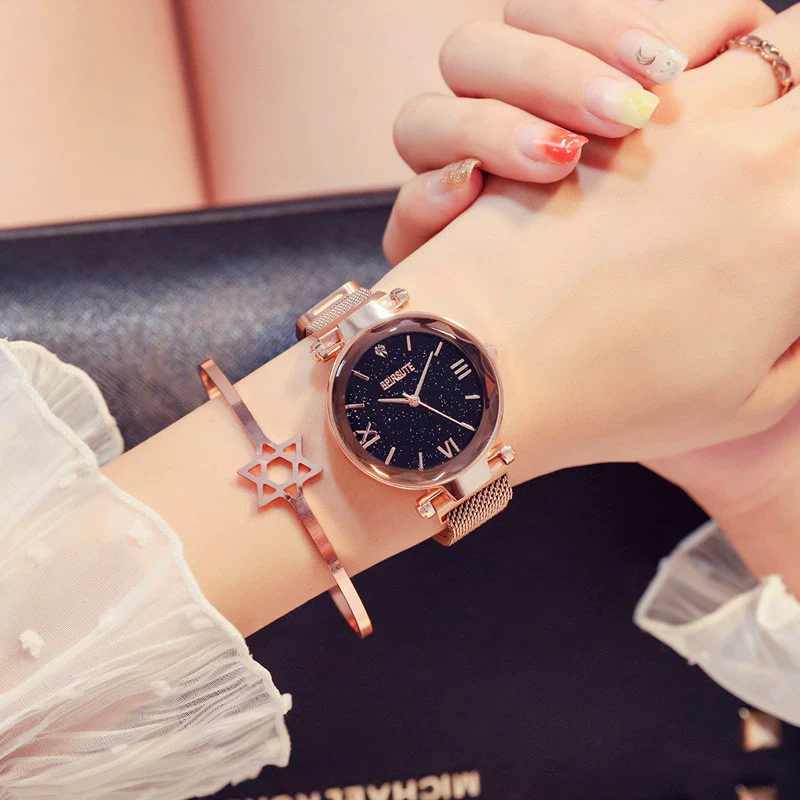 Wholesale Fashion Female Student Round Dial Alloy Case Stainless Steel Strap Star Pattern Watch - Image 3