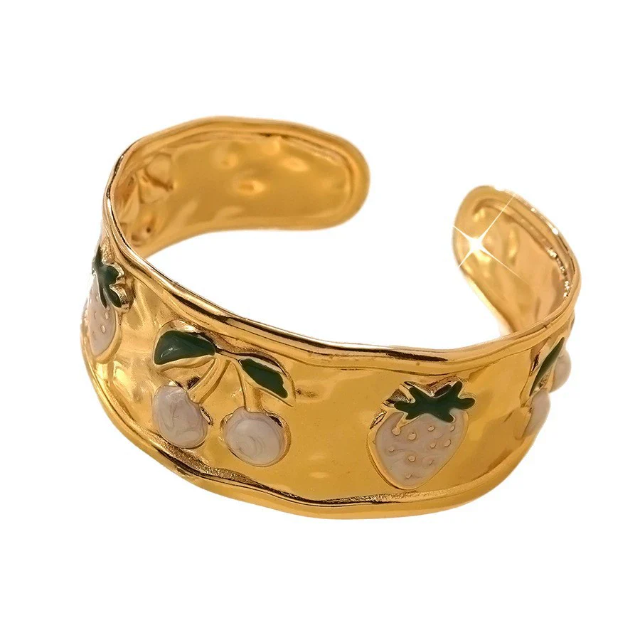 Wholesale Fashion Fruit Style Oil Dripping Stainless Steel Open Bracelet - Image 5