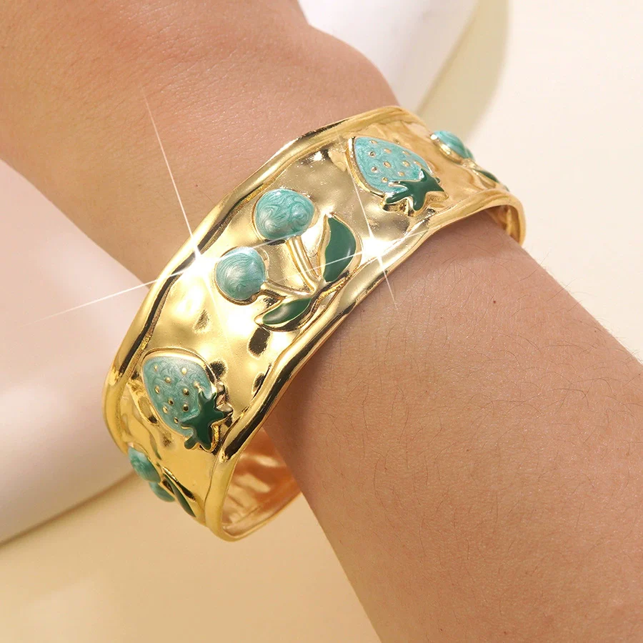 Wholesale Fashion Fruit Style Oil Dripping Stainless Steel Open Bracelet - Image 6