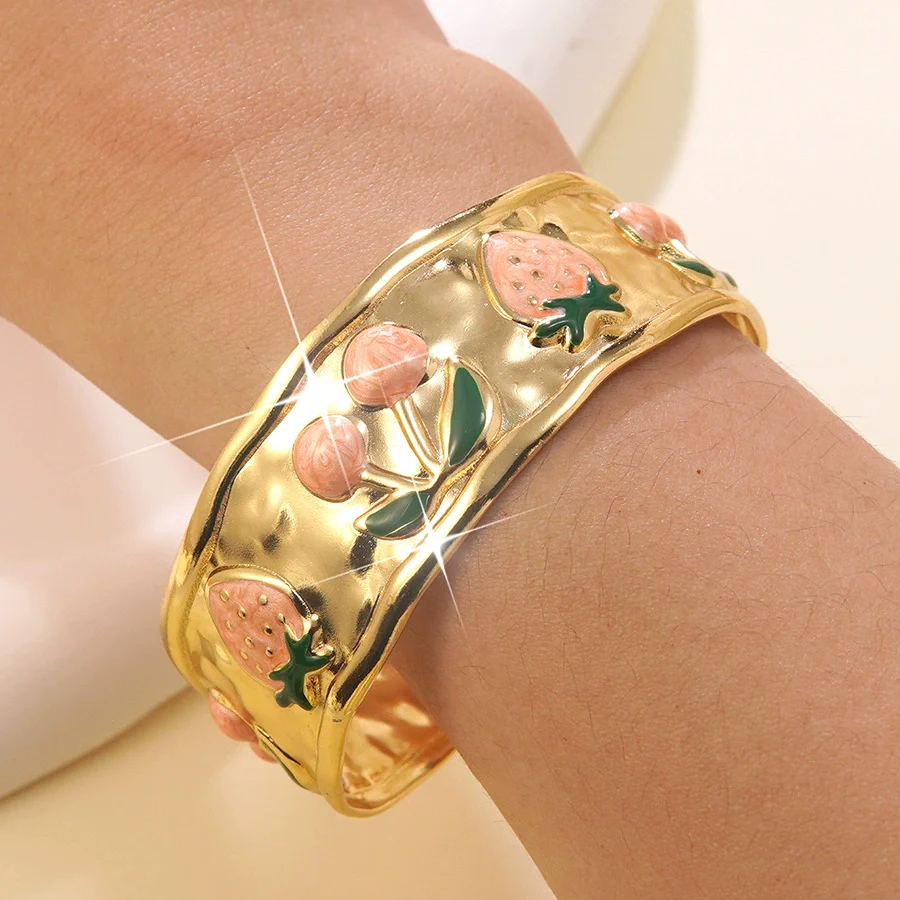 Wholesale Fashion Fruit Style Oil Dripping Stainless Steel Open Bracelet - Image 8
