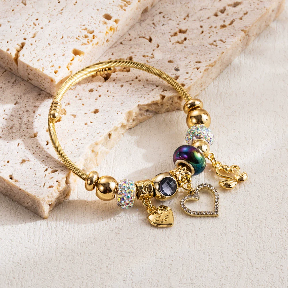 Wholesale Fashion Geometric Diamond Alloy Adjustable Couple Bracelet With Love Pendant - Image 8
