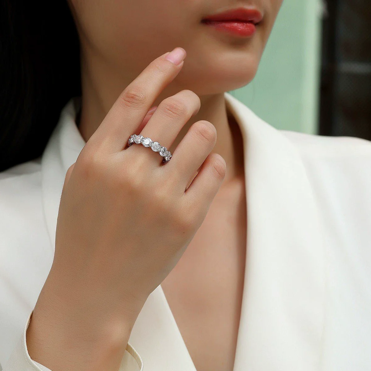 Wholesale Fashion Geometric Moissanite Inlaid 925 Silver Ring - Image 2