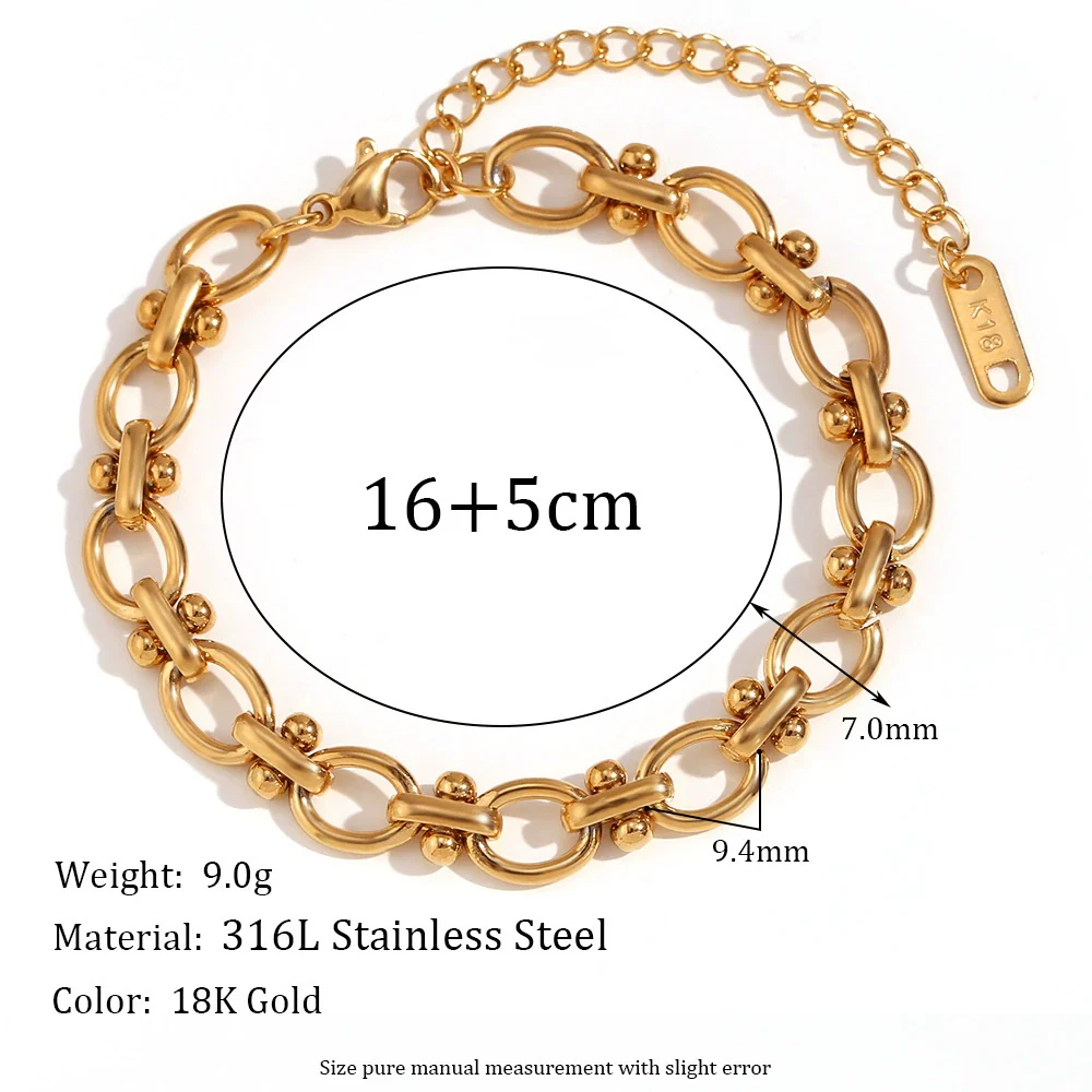 Wholesale Fashion Geometric Oval Flower Handmade Chain Bracelet Stainless Steel 18K Gold Plated For Women - Image 2