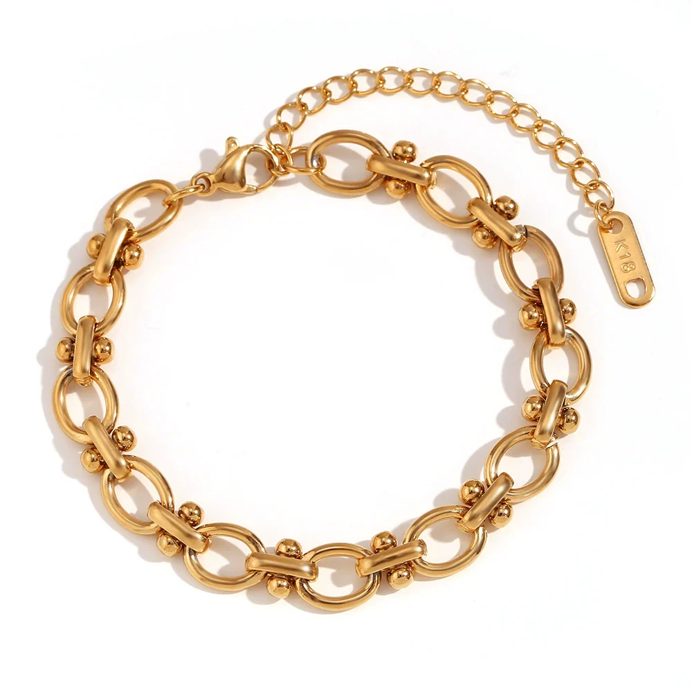 Wholesale Fashion Geometric Oval Flower Handmade Chain Bracelet Stainless Steel 18K Gold Plated For Women - Image 5