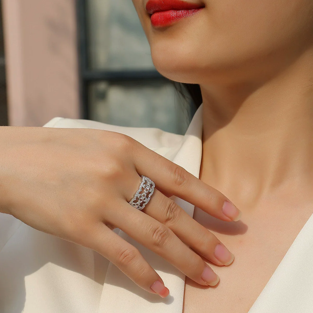 Wholesale Fashion Geometric Silver 925 S925 Silver Ring Set With Diamonds For Women - Image 2