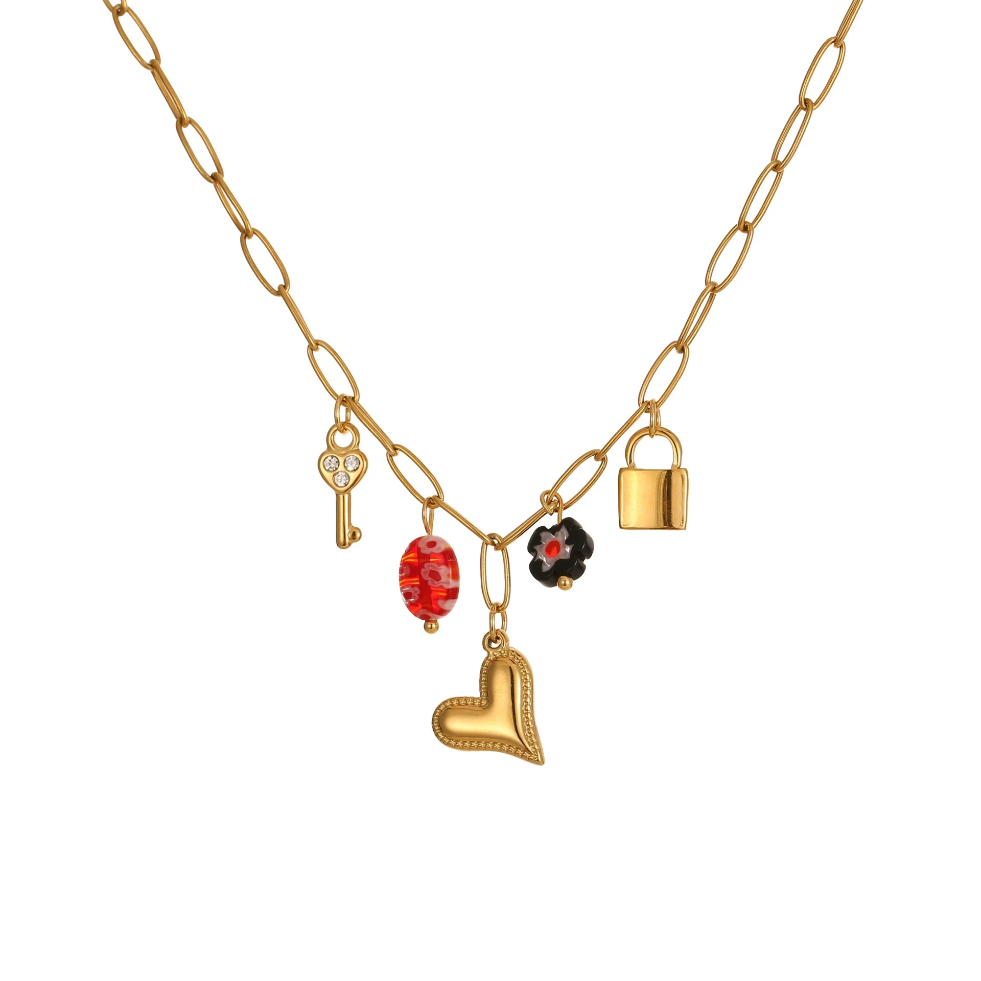 Wholesale Fashion Geometric Stainless Steel 18K Electroplated Love Pendant Clavicle Necklace For Women - Image 5