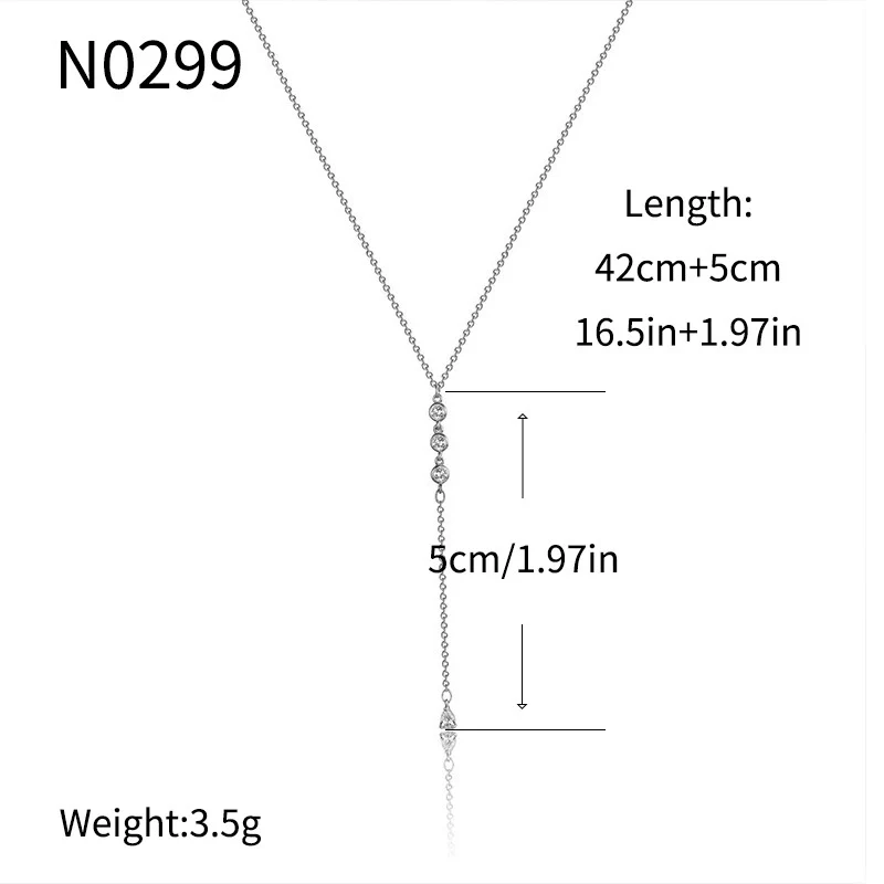 Wholesale Fashion Joker Necklace Copper Inlaid Zircon Geometric Y Shaped Clavicle Chain With Tassel Electroplated Women's Accessories - Image 7