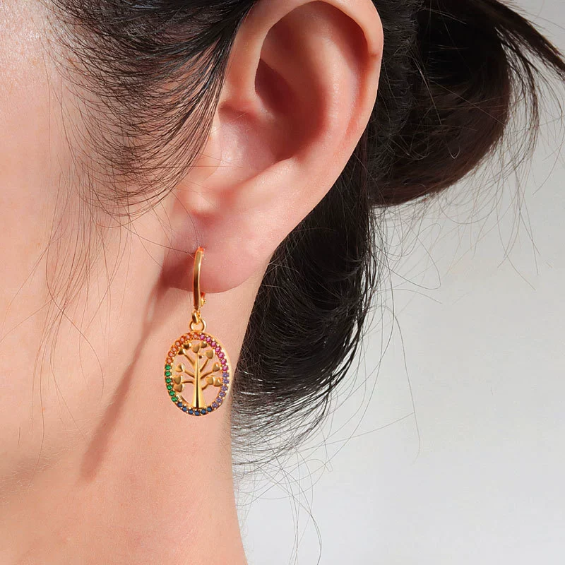 Wholesale Fashion Light Luxury Copper Electroplated Geometric Life Tree Earrings For Women - Image 2
