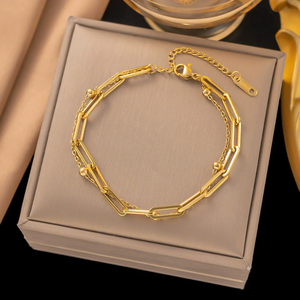 Wholesale Fashion Light Luxury Electroplated Stainless Steel Geometric And Heart Shape Bracelet For Women - Image 7