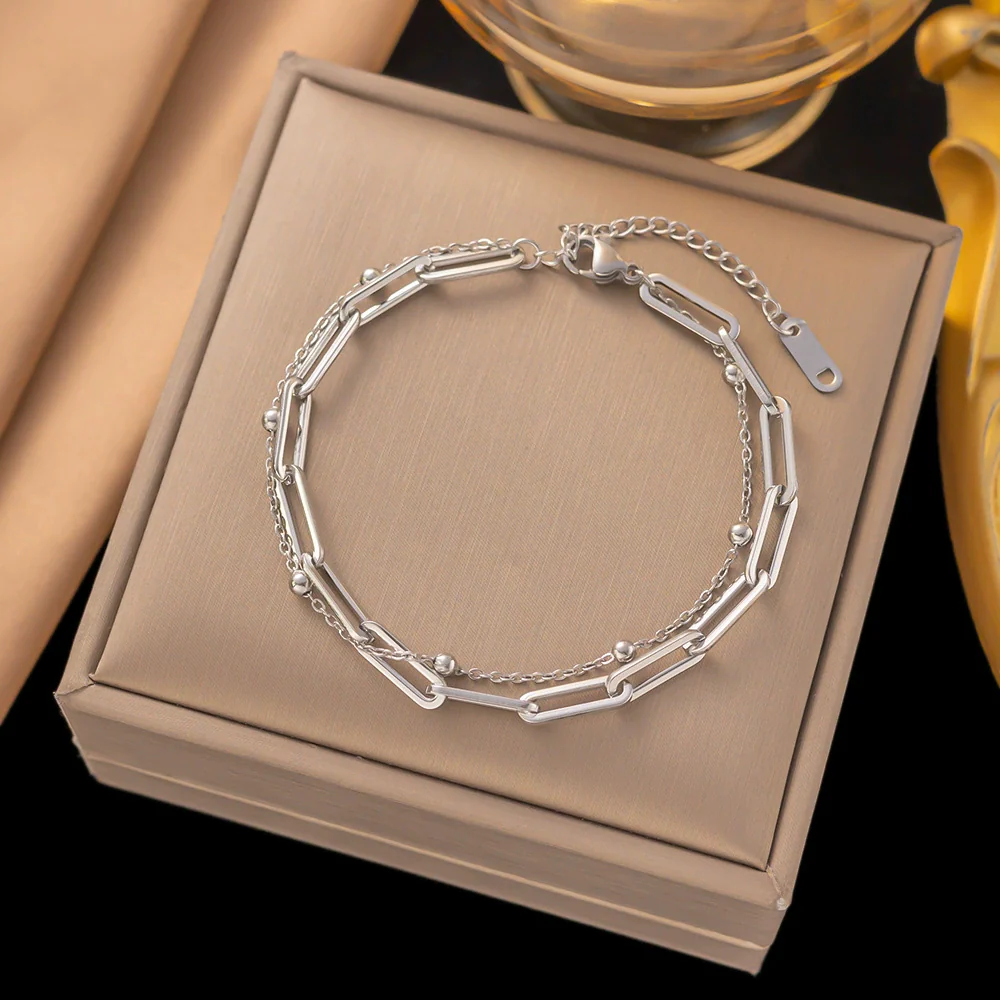 Wholesale Fashion Light Luxury Electroplated Stainless Steel Geometric And Heart Shape Bracelet For Women - Image 8