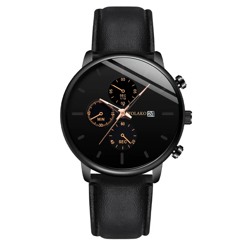 Wholesale Fashion Men's Alloy Case Leather Strap Quartz Watch With Round Dial