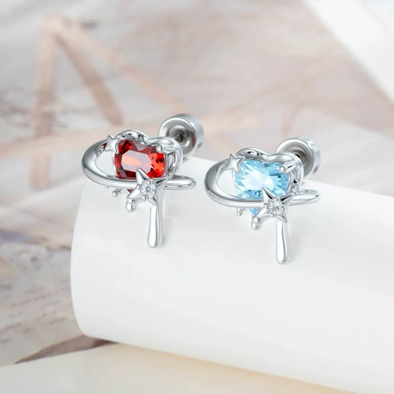 Wholesale Fashion Metal Heart Zircon Earrings For Women Titanium Steel Ear Bone Nails