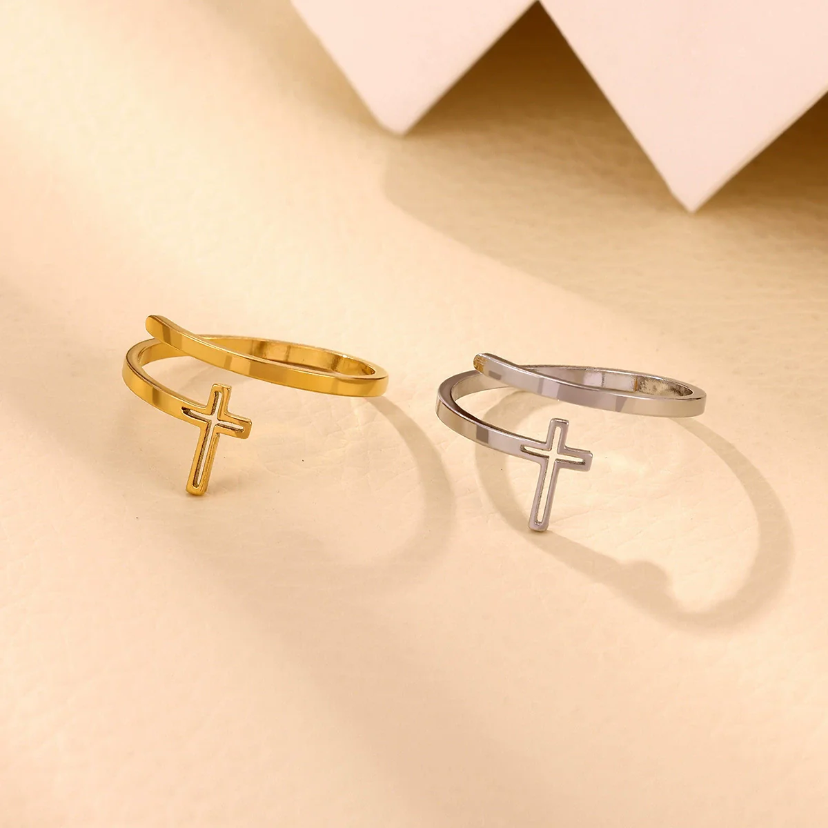 Wholesale Fashion Minimalist Geometric Light Luxury Style Fruitshaped Inlaid With Gold Stainless Steel Adjustable Open Ring Jewelry For Men And Women - Image 6