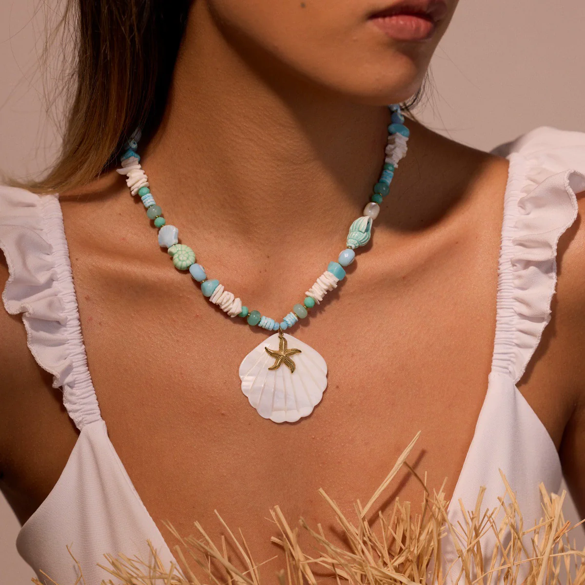 Wholesale Fashion Ocean Style Geometric Shell Starfish Pendant Stainless Steel 18K Electroplated Necklace For Women