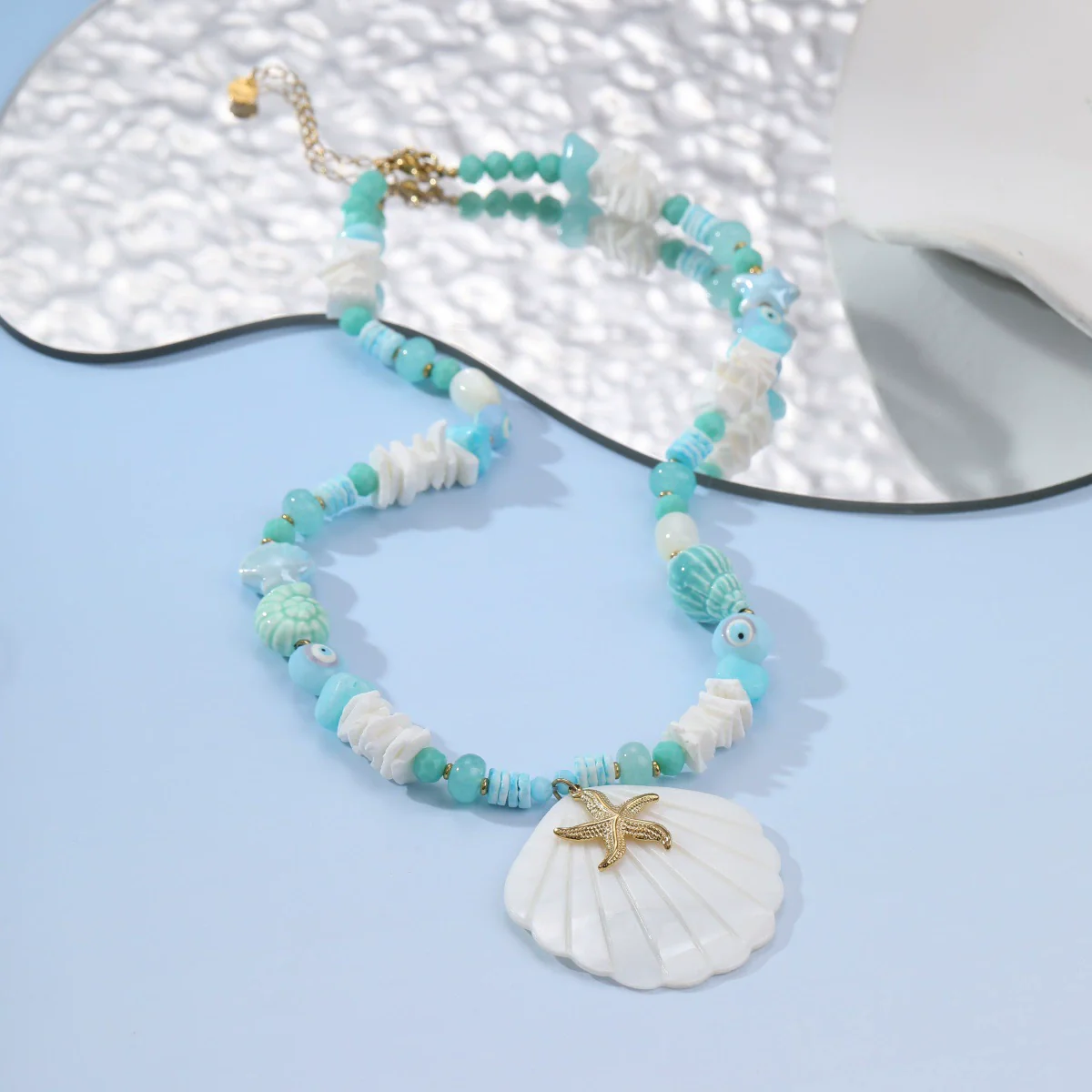 Wholesale Fashion Ocean Style Geometric Shell Starfish Pendant Stainless Steel 18K Electroplated Necklace For Women - Image 2
