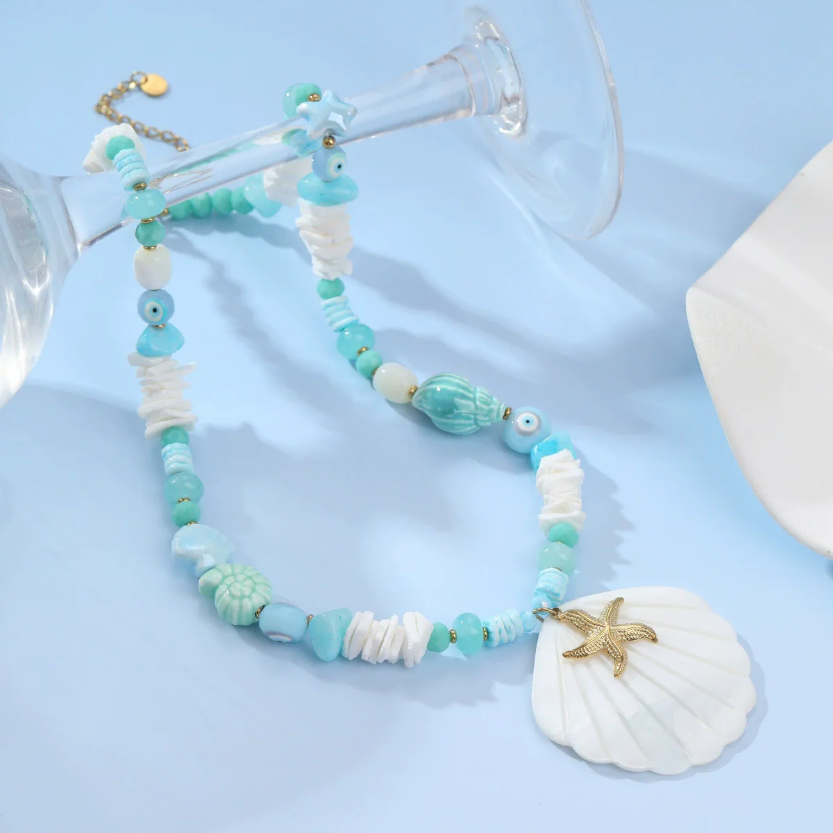 Wholesale Fashion Ocean Style Geometric Shell Starfish Pendant Stainless Steel 18K Electroplated Necklace For Women - Image 3