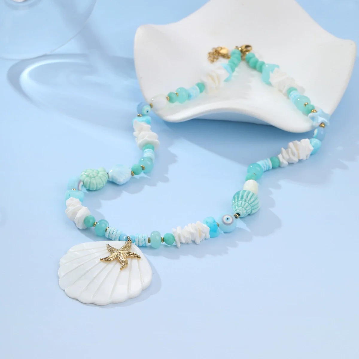 Wholesale Fashion Ocean Style Geometric Shell Starfish Pendant Stainless Steel 18K Electroplated Necklace For Women - Image 4