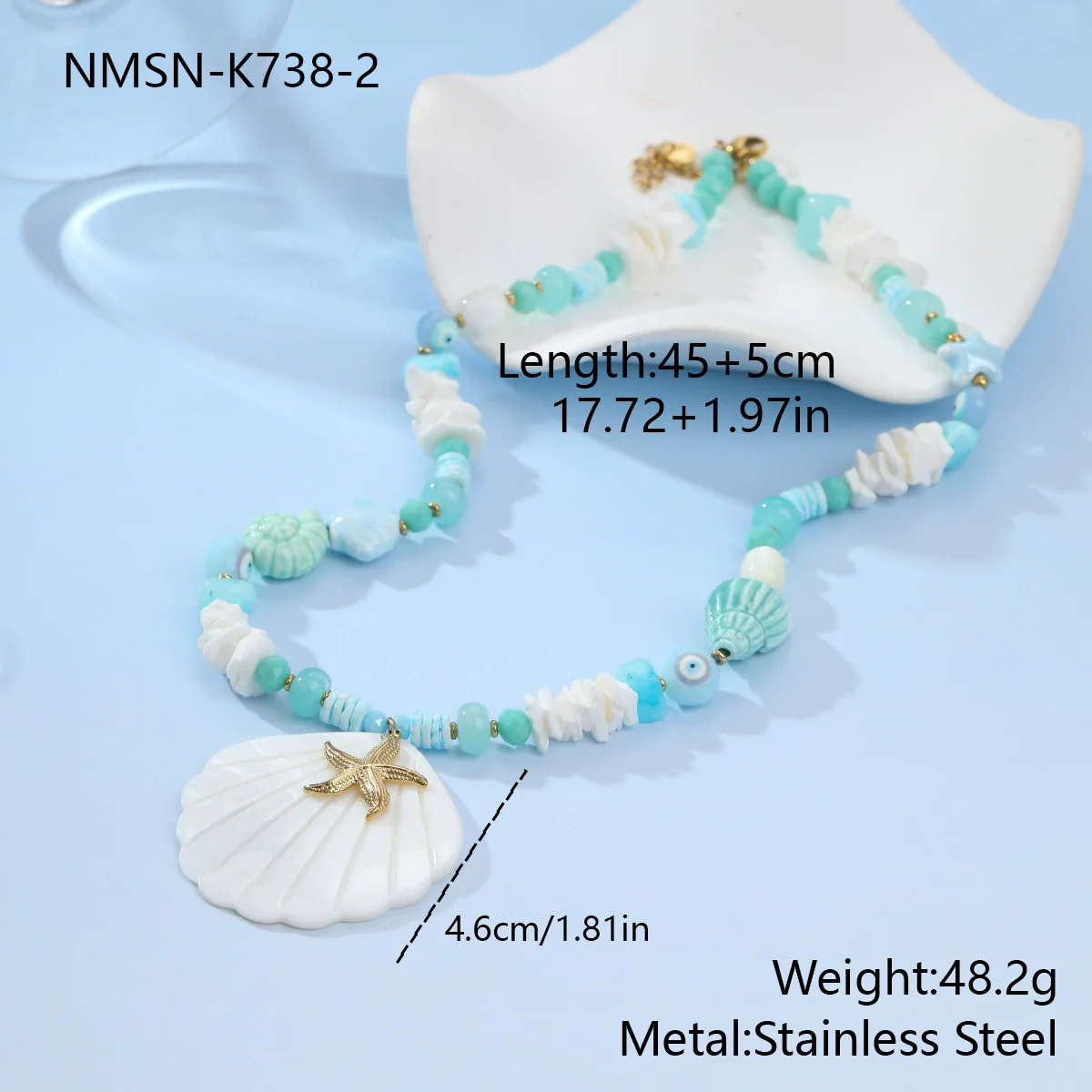 Wholesale Fashion Ocean Style Geometric Shell Starfish Pendant Stainless Steel 18K Electroplated Necklace For Women - Image 6