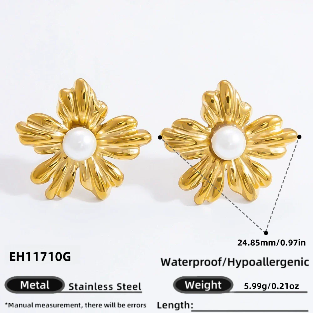 Wholesale Fashion Ol Style Stainless Steel Electroplated 18K Gold Pearl Flower Earrings For Women - Image 8