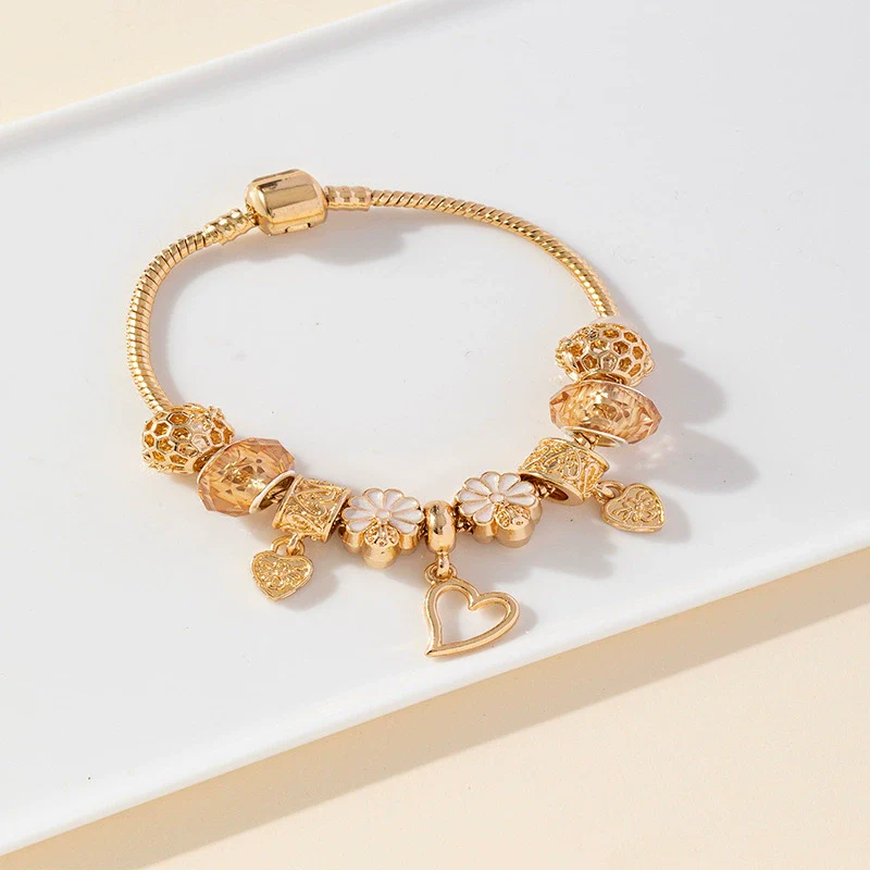 Wholesale Fashion Ol Unisex Copper Alloy Bracelet With Heart Flowers Geometric Patterns And Electroplating - Image 2