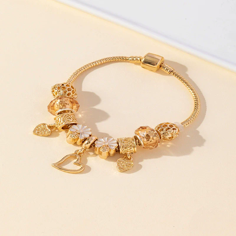 Wholesale Fashion Ol Unisex Copper Alloy Bracelet With Heart Flowers Geometric Patterns And Electroplating - Image 3