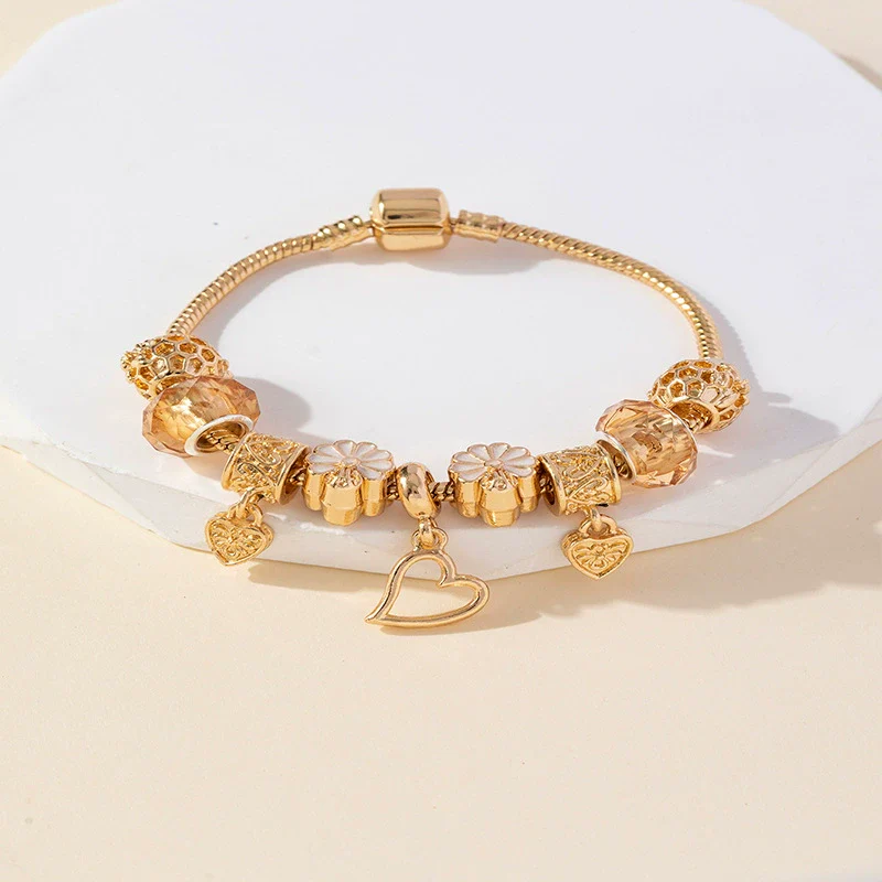 Wholesale Fashion Ol Unisex Copper Alloy Bracelet With Heart Flowers Geometric Patterns And Electroplating - Image 4