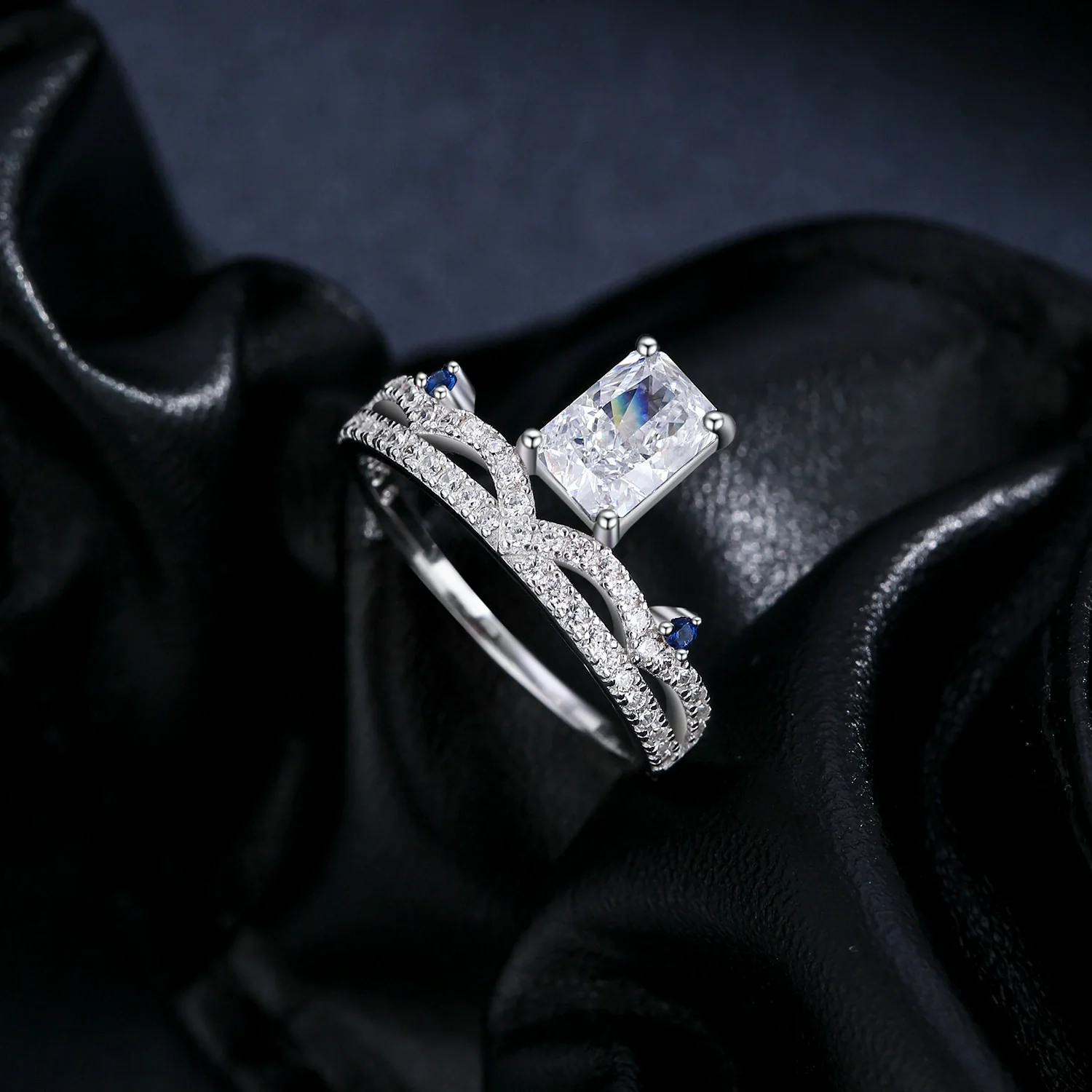 Wholesale Fashion Ol Women's S925 Silver Geometric Diamond Crown Ring - Image 3