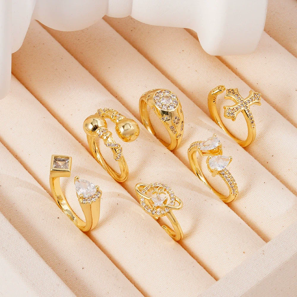 Wholesale Fashion Retro Simple Love Copper Ring Inlaid Zircon With Geometric Pattern And Electroplating For Women - Image 3