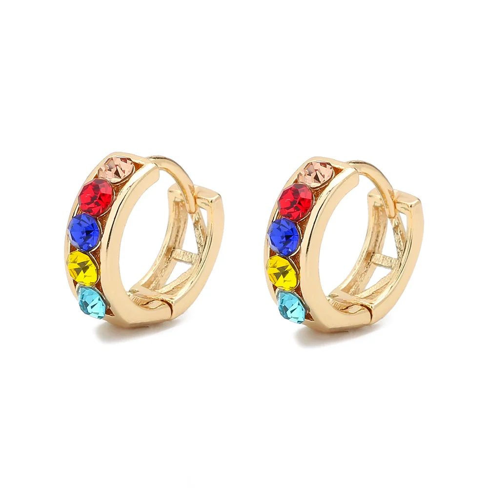 Wholesale Fashion Round Color Diamond Earrings For Women Copper Simple Style Set With Diamonds - Image 3