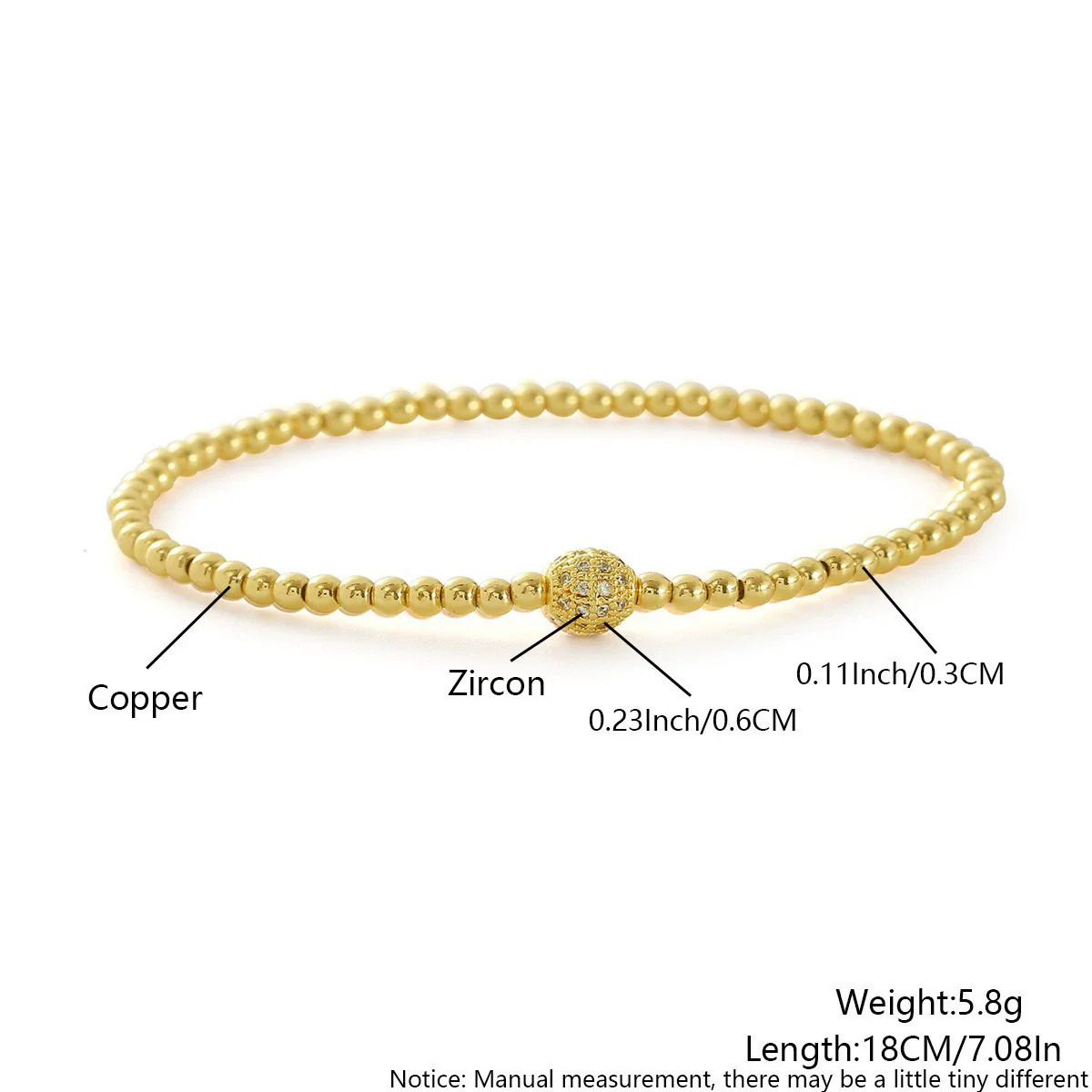 Wholesale Fashion Simple Geometric Copper Bead Stackable Elastic Bracelets Electroplated With 18K Gold For Unisex And Women - Image 7