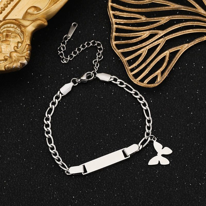 Wholesale Fashion Simple Stainless Steel Children's Long Bracelet With Laser Engraved Crown And Heart Shape Electroplated Design - Image 10