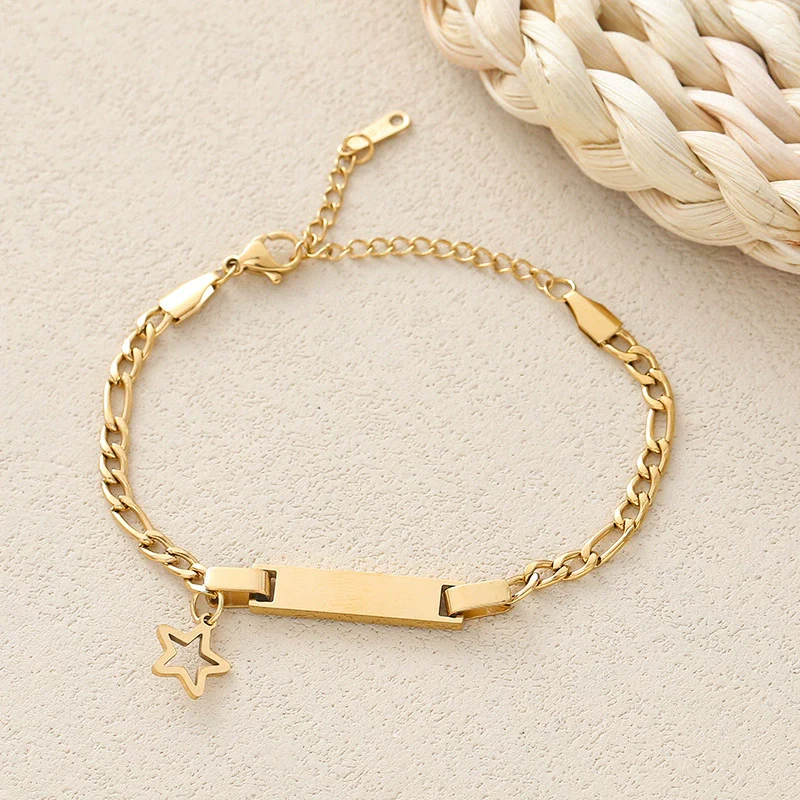 Wholesale Fashion Simple Stainless Steel Children's Long Bracelet With Laser Engraved Crown And Heart Shape Electroplated Design - Image 14
