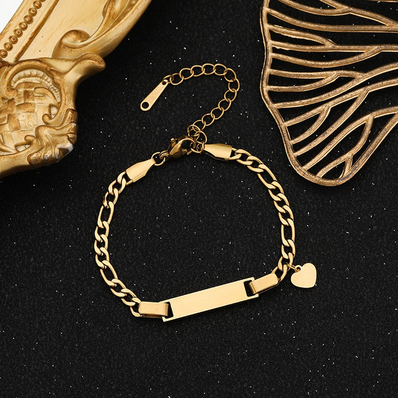 Wholesale Fashion Simple Stainless Steel Children's Long Bracelet With Laser Engraved Crown And Heart Shape Electroplated Design - Image 8