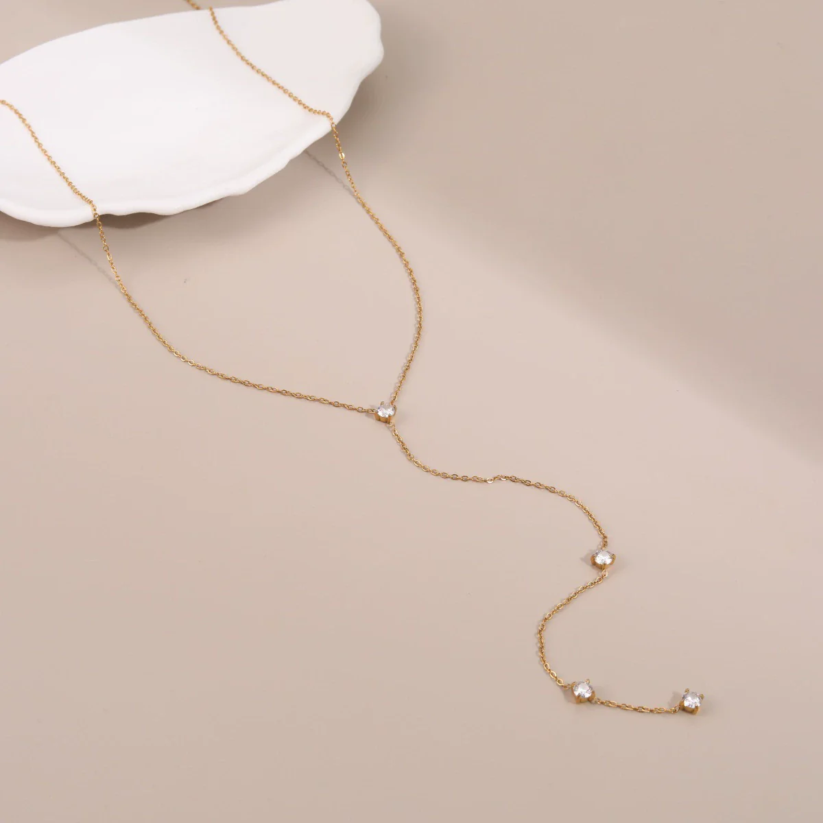 Wholesale Fashion Simple Tassel Long Zircon Pendant Yshaped Necklace For Women Stainless Steel Geometric Electroplated Jewelry - Image 3