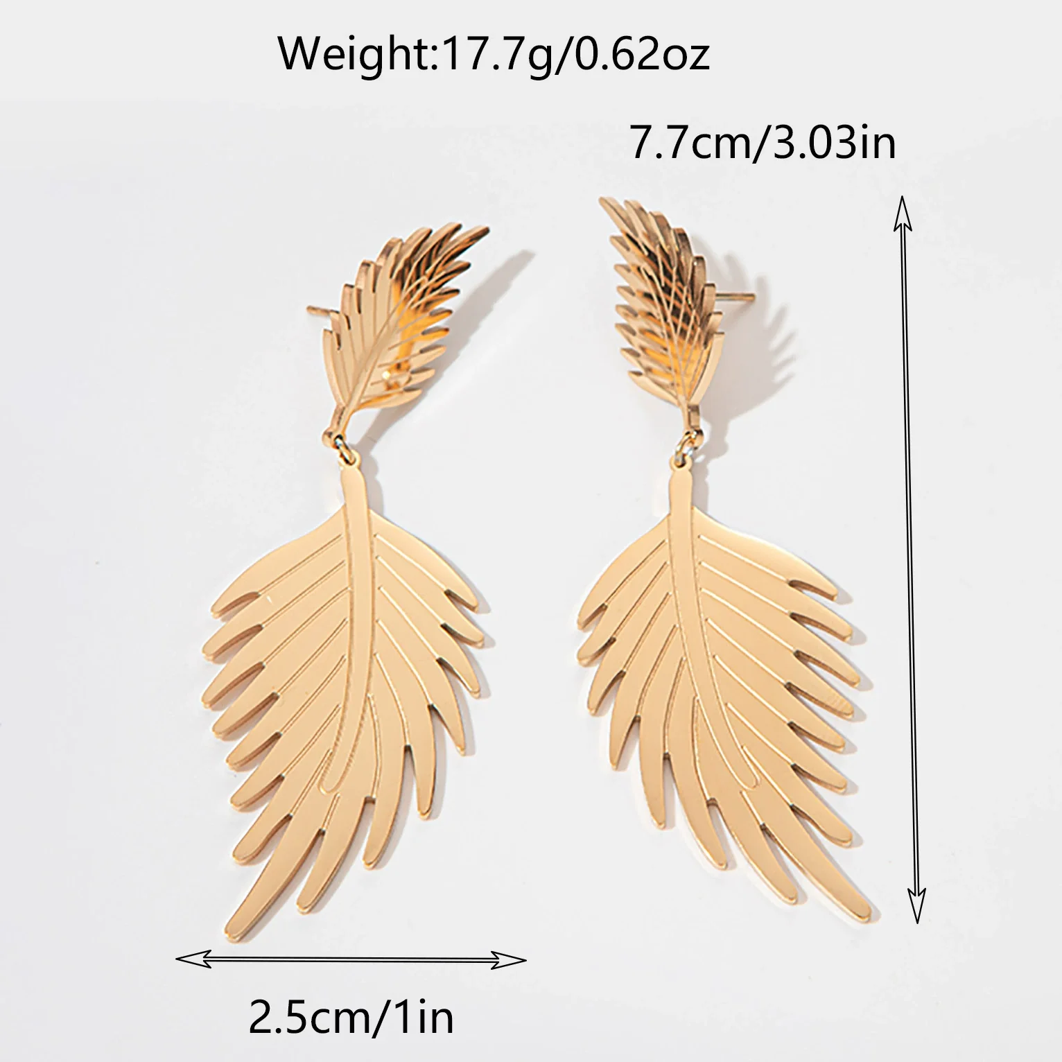 Wholesale Fashion Stainless Steel 14K Gold Plated Double Leaf Earrings - Image 6